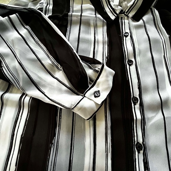 NEW PHOTOS! TUNIC, BLACK & WHITE VERTICAL STRIPES, SIZE 4X, LONG SLEEVES, SHIRT - Picture 14 of 14